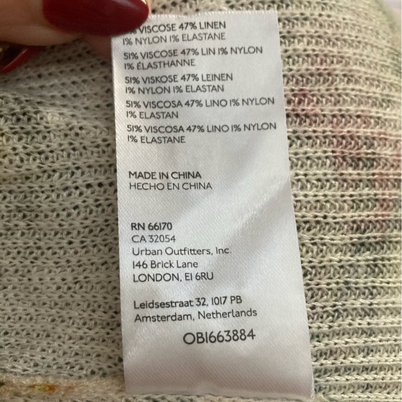 By Anthropologie Printed V Neck Sweater Linen Blend Abstract Floral NWOT - Picture 9 of 12